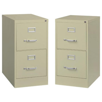 Home Square 2 Piece Deep Metal Vertical Filing Cabinet Set in Putty/Beige