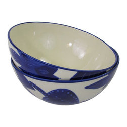 Le Souk Ceramique - Medium Deep Stoneware Serve Bowls, Set of 2, Jinane Design - Serving And Salad Bowls