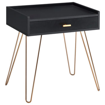 23.5", Black Allen Mid-Century Accent Table With Copper Hairpin Legs