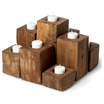 Cassius Light Brown Solid Wood 9 Piece Candle Holder
