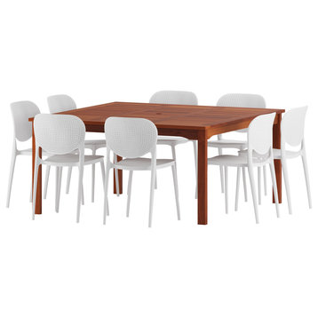 Amazonia Sochi Eucalyptus 9 Piece Outdoor Square Dining Set With Chairs