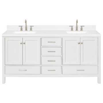 Ariel Cambridge 72" Double Rectangle Sinks Vanity, Carrara Quartz, White