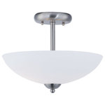 Maxim Lighting - Taylor 2-Light Semi Flush Mount Satin Nickel Satin White Glass - Heavy rectangular tubing support tall scale Satin White glass shades that creates an upscale forged look at a builder price. Available in your choice of Textured Black or Satin Nickel, this collection is complete enough to do the entire home.  Shade Included: Yes Hardwire of Plug?: Hardwire Number of Bulbs Used: 2 Type/Wattage of Bulbs: Medium Base 60W Are bulbs included? No UL Listed: Yes