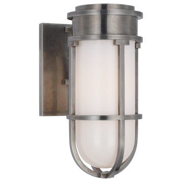 Gracie Tall Bracketed Sconce in Antique Nickel with White Glass