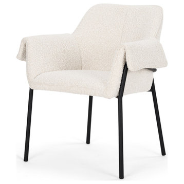 Brently Dining Chair With Cream Boucle Fabric and Matte Black Metal Legs