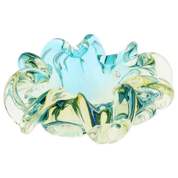 GlassOfVenice Murano Glass Sommerso Centerpiece Bowl - Amber Aqua