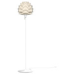UMAGE - Aluvia Floor Lamp, Pearl/White - Modern. Elegant. Striking. The VITA Aluvia is an artistic assemblage of 60 precision-cut aluminum leaves, overlapping each other on a durable polycarbonate frame. These metal leaves surround the light source, emitting glare-free, ambient light.  The underside of each leaf is painted white for increased light reflection, and the exterior is finished in one of two different colors: subtle Pearl or dramatic Anthracite. Available in two sizes, the Medium (18.9"H x 23.3"W) can be used as a pendant or hanging wall lamp, while the Mini (11.8"H x 15.7"W) is available as a pendant, table lamp, floor lamp or hanging wall lamp. Hang it over the dining table, position it in a corner, or use as a statement piece anywhere; the Aluvia makes an artistic impact in any room.