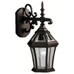 Kichler - Outdoor Wall 1-Light, Black - With its intricate design, the Townhouse Collection adds classic form to Kichler's expansive assortment of decorative outdoor lighting. Made by the finest craftsmen in the industry, each piece is formed from cast aluminum and is U.L. listed for wet location, ensuring these high quality fixtures will continue looking fabulous for years to come. This 15" high, 1-light wall lantern features our Black finish with clear beveled glass panels, which uses a 100-watt (max.) bulb that accentuates the luster of your home with zeal.