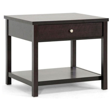 Pemberly Row 1 Drawer Modern Wood End Table with Bottom Shelf in Dark Brown