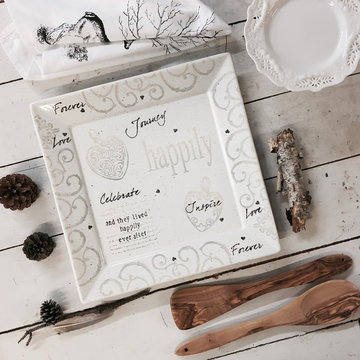 Hand Painted Happily Ever Ceramic Serving Platter