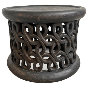 Consigned Bamileke Spiral Wood Stool Table