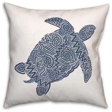 Patterned Sea Turtle Navy 18x18 Pillow