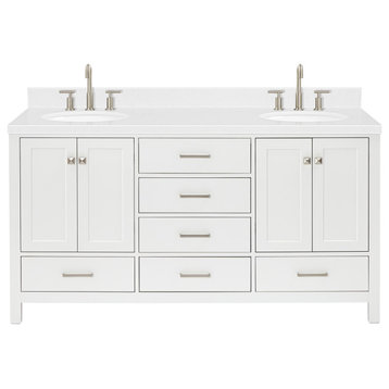 Ariel Cambridge 66" Double Oval Sinks Vanity, Carrara Quartz, White