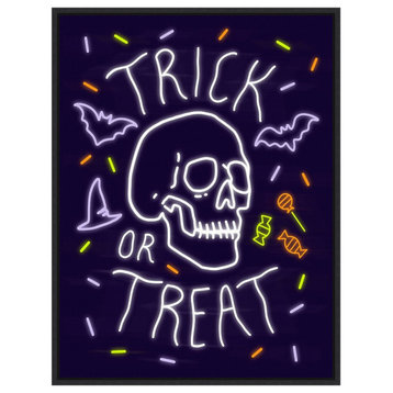 Canvas Art Framed 'Neon Halloween I' by Victoria Barnes, Outer Size 18x24