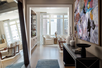 This is an example of a contemporary hallway in Philadelphia with wallpaper and wallpaper.