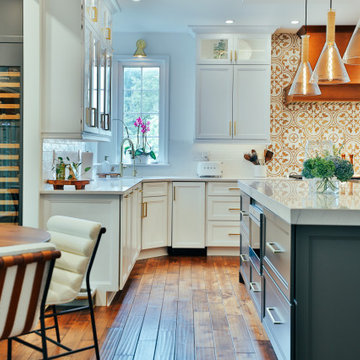 Farmhouse Kitchen with Statement-Making Marble Island