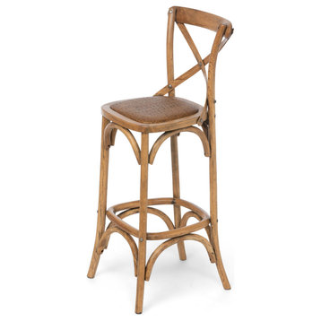 French Country Wooden Barstool With Cross Back Fully Assembled Farmhouse Style