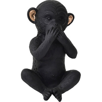 Wise Monkey Speak No Evil Statuette Resin Black Gold