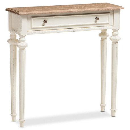 Urban Designs Weathered Oak White Wash Distressed Wood Two-Tone Console Table