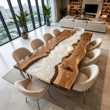 Walnut Silver-White River Table – Organic Elegance Meets Contemporary Minimalism