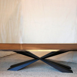 Monkey Pod Table with Custom Modern Metal Base - Tabletop