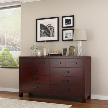 Anniston Contemporary Mahogany Wood Long Bedroom Dresser w 10 Drawers