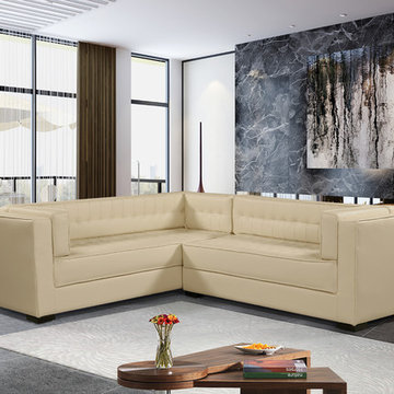 Chic Home Lorenzo Left Facing Sectional Sofa, Cream PU Leather