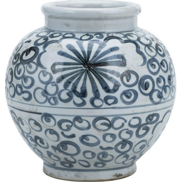 Jar Vase Sea Flower Temple Small Blue White Ceramic Handmade Ha