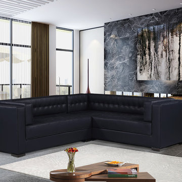 Chic Home Lorenzo Right Facing Sectional Sofa, Navy Blue PU Leather