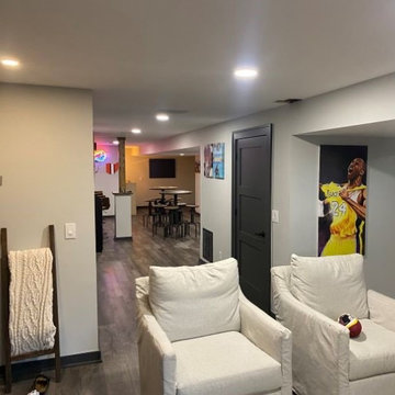 Basement Remodel with bar and game room