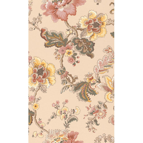 Blue Hand Painted Fantasy Floral Blossoms Wallpaper R7873, Pink, Sample