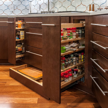 Mid-Century Modern Kitchen with Slab Maple and Barrel color