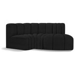 Meridian Furniture - Arc Boucle Fabric Upholstered 3-Pc. S-Shaped Modular Sectional, Black - Give your living room or den the perfect blend of style and versatility with this Arc boucle fabric curved modular Sectional. Part of the Arc modular furniture collection, this Sectional comes upholstered in rich black boucle fabric and features deep channel tufting that adds a touch of luxury while enhancing comfort and support. A seamless combination of form and function, this chair can be used with other Arc pieces to create a myriad of configurations in your well-curated room.