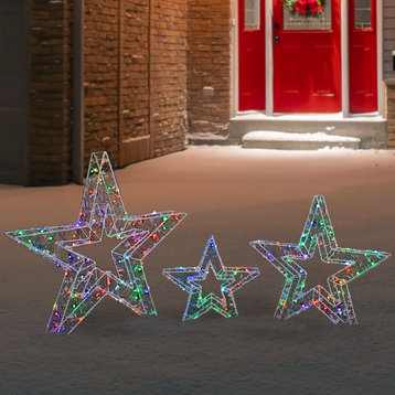 Set of 3 LED Lighted Color Changing Stars Outdoor Christmas Decorations 23"