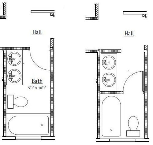 Comments Needed 5x10 Shared Bath Which Option - Double Vanity Bathroom Layout