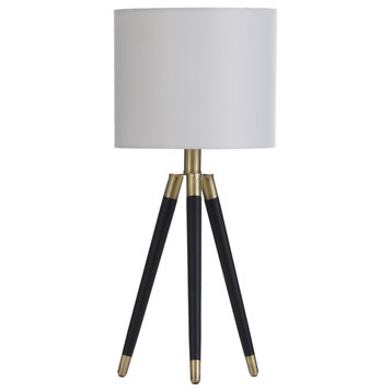 Iggy - Black, Gold Tripod Table Lamp - White Hardback Fabric Shade