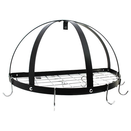 Rogar KD Half Dome Pot Rack With Grid, Black and Chrome