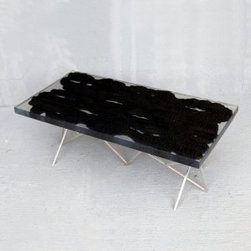 Center Table Burnt Wood with Clear Cast - Coffee Tables