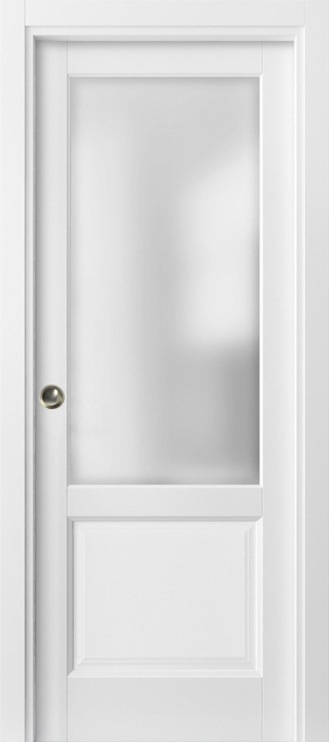 Solid French Door | Lucia 2366 White Silk With Clear Glass And Aluminum Strips | Single