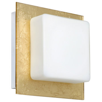 Alex 1 Light Wall Sconce, Chrome, LED, Gold Foil Glass