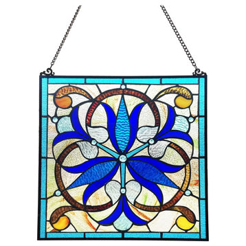 Chloe Lighting Bell-Flower Victorian-Style Stained Glass Window Panel 16" Tall