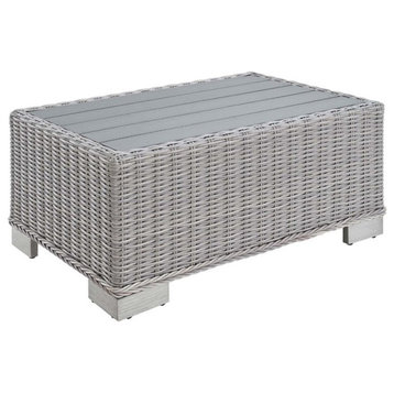 Modway Conway 32" Modern Rattan Outdoor Coffee Table in Light Gray