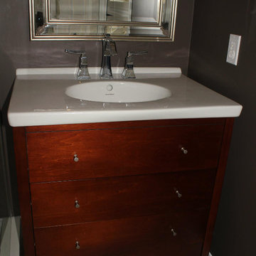 Small Ensuite Bathroom from Original builders pinks and whites to DECADENCE