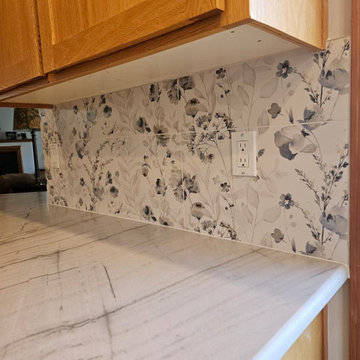 Kitchen Quartzite countertops & large format tile backsplash