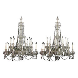 Pair of Large Crystal and Silver-Plated 24-Light Chandeliers - Pendant Lighting