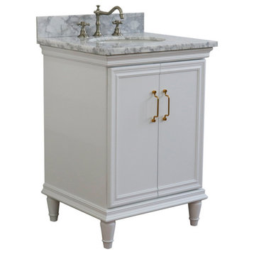 25" Single Vanity, White Finish With White Carrara And Oval Sink