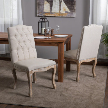 GDF Studio Cello Contemporary Dining Chairs (Set of 2), Beige, Fabric