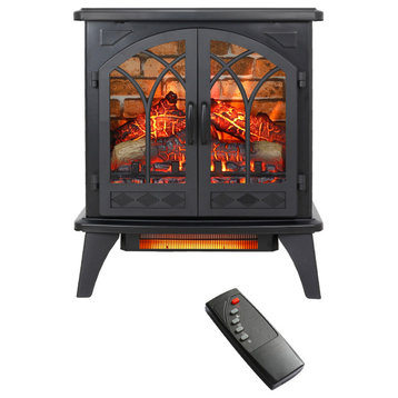 24" Freestanding 3D Infrared Electric Fireplace Stove, Antique Black