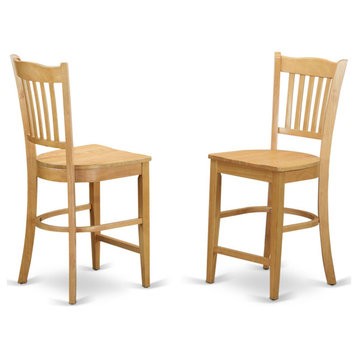 Set of 2 Chairs Groton Counter Stools With Wood Seat, Oak Finish