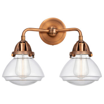 Olean Bath Vanity Light, Antique Copper, Clear, Clear